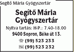   - Segítő Mária Gyógyszertár